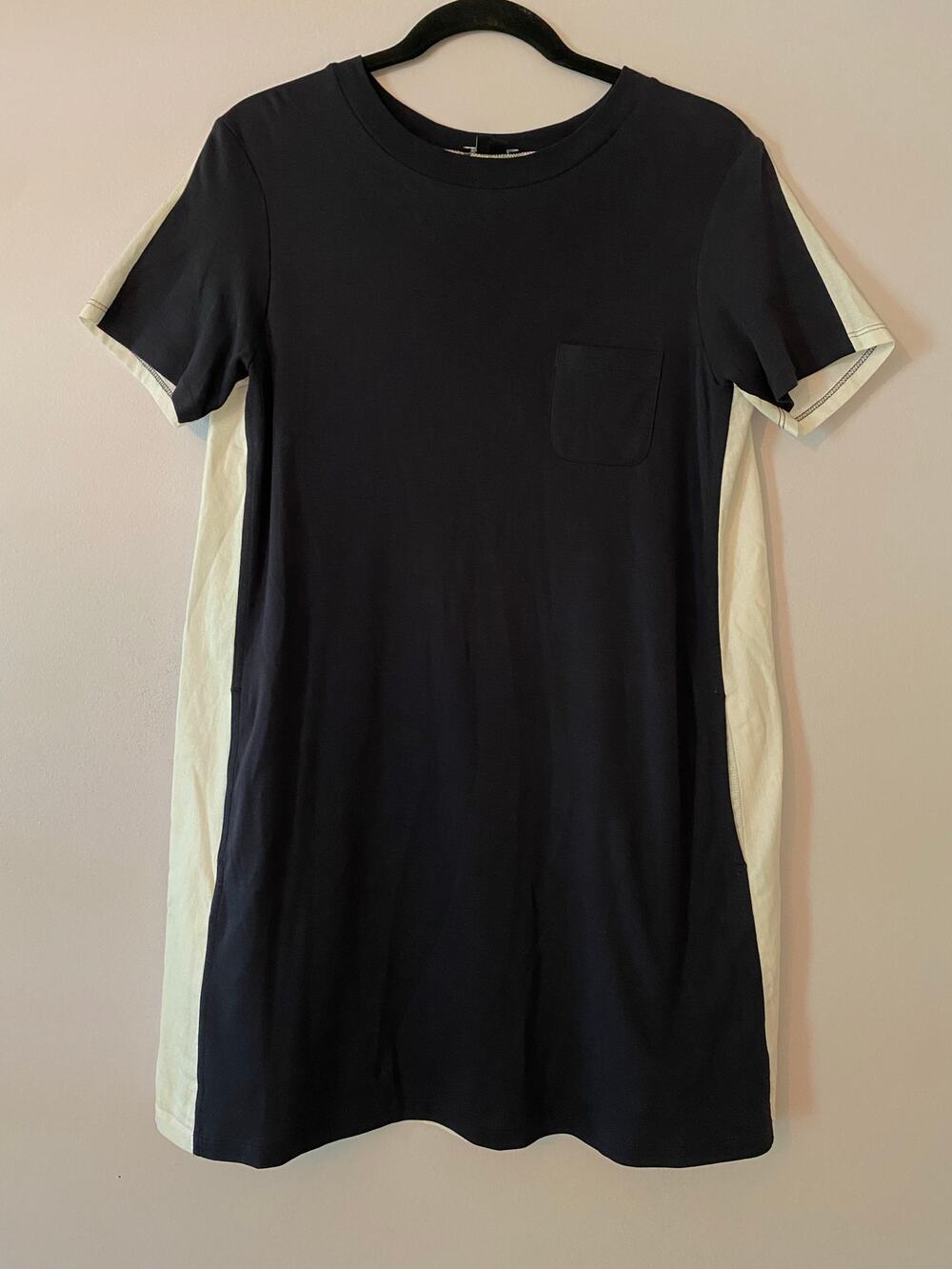 Theory Navy White Cotton Shirt Dress Shift Dress Minimalist Women's size Small